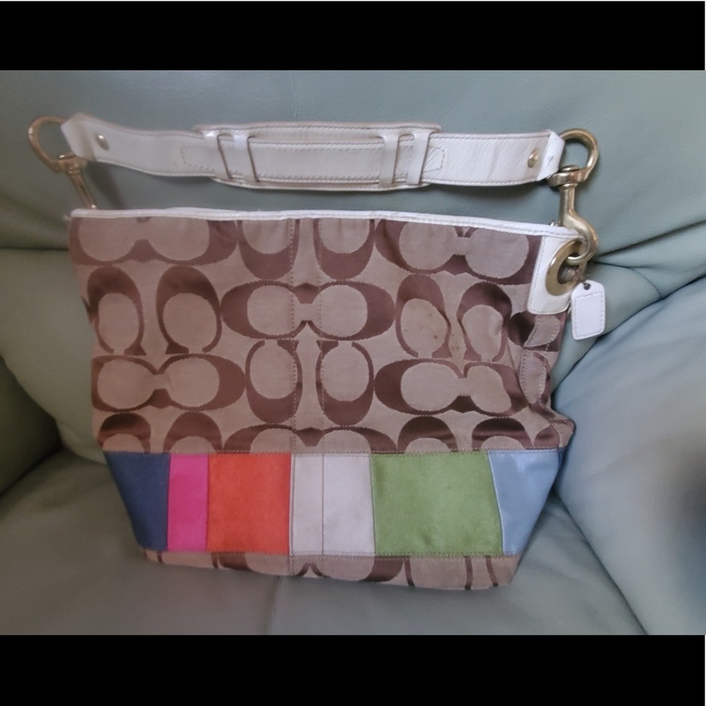 Coach Signature Multi-Stripe Legacy Hobo Bucket Tote. A0768-10858